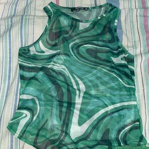 Mesh bodysuit in green marble print